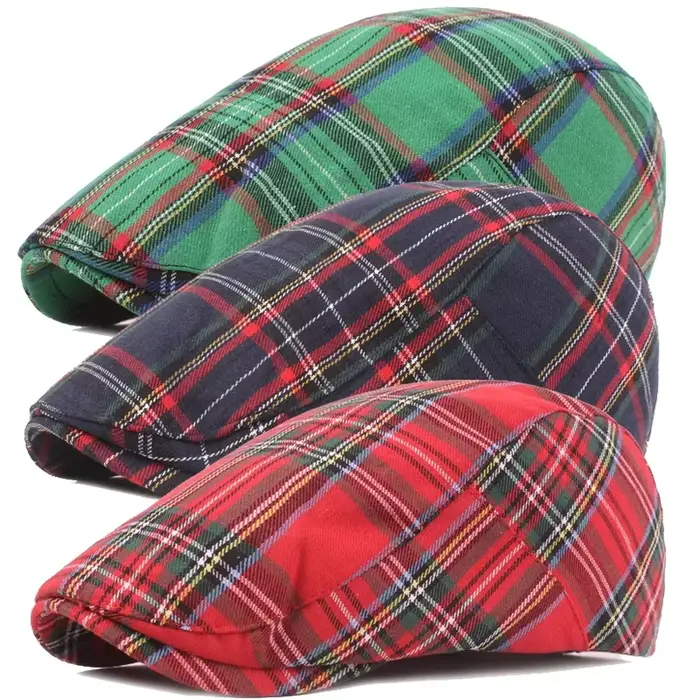 Mode rétro damier rayure Vintage Casquette hommes femmes coton béret britannique pare-brise chapeau rue journal