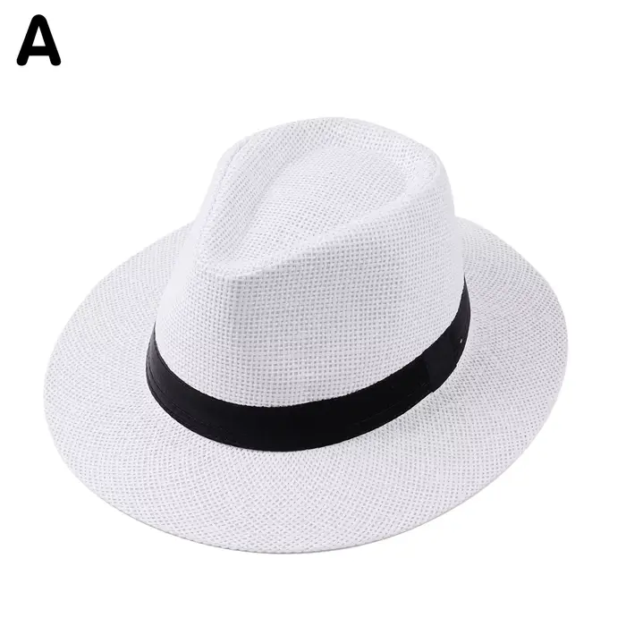 Chapeau de paille Panama naturel pour homme, tendance été, protection solaire plage, avec ruban, sty
