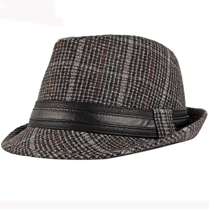 Fedoras automne hiver chapeau casquettes pour hommes Vintage Plaid laine