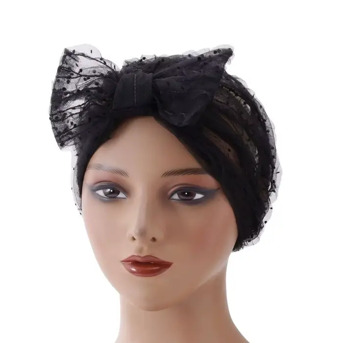 Bonnet en tissu respirant à pois en maille, avec dentelle froissée et design plissé, pour femme, sty