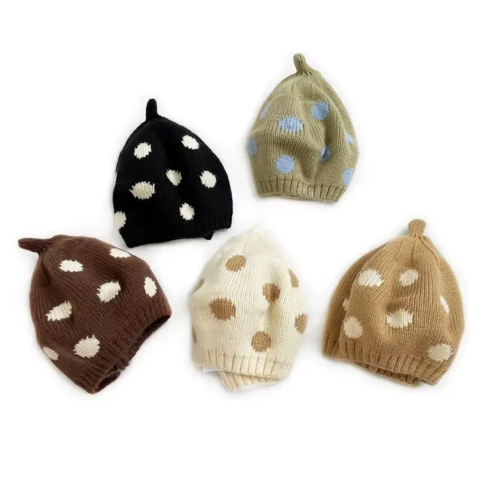 Chapeau de peintre tricoté pour fille en laine avec pois béret chaud ajustable pour garçonnes 1 à 4 ans occassions hiver automne printemps