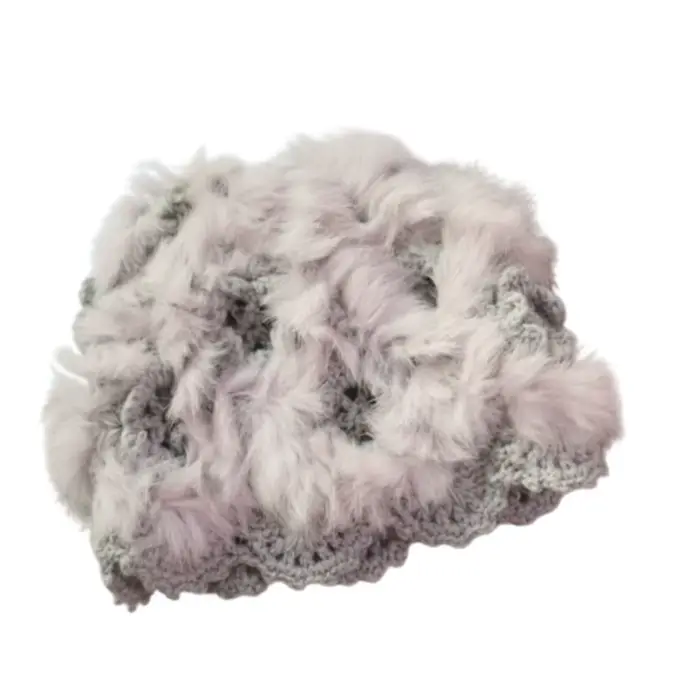 Bonnet de luxe tricoté à la main au crochet, chaud et doux en fausse fourrure, pour femme, idéal pou