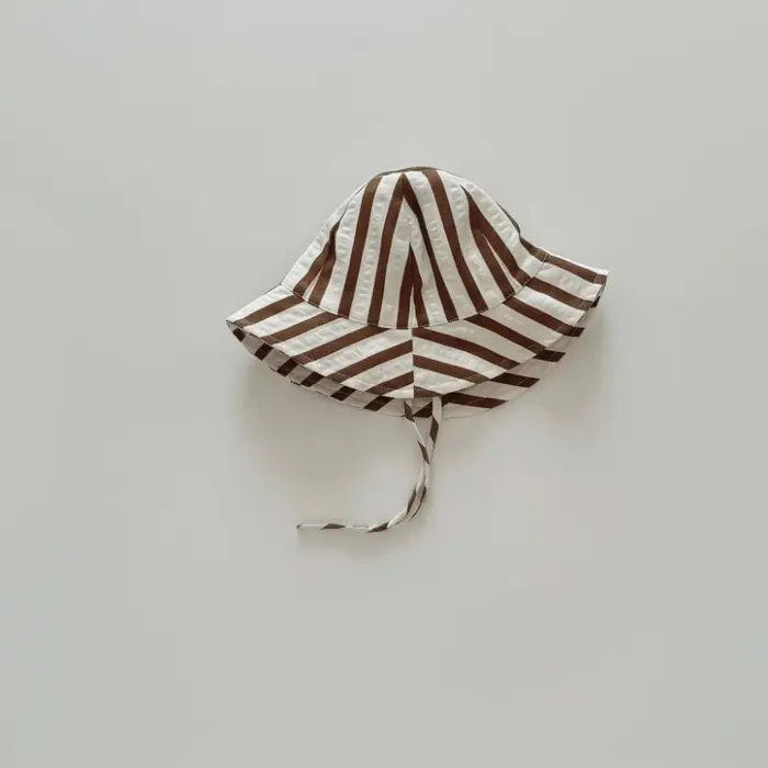 Chapeau de pêcheur pour bébé à double face à rayures, motif à carreaux, réglable, protection solaire