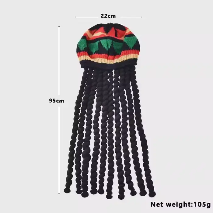 Nouveau unisexe tricoté tresse chapeau jamaïcain Bob Rasta bonnet chapeaux Hip Hop casquette dreadlocks perruque Bob