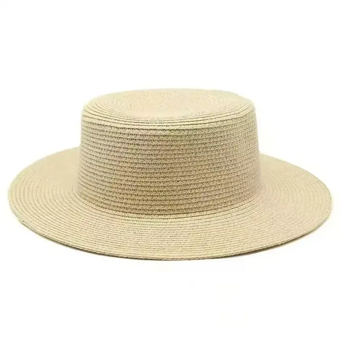 Chapeau de paille à large bord tendance, à calotte plate, respirant, pour la plage, chapeau de solei