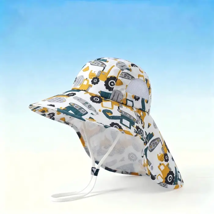 Chapeau de soleil à motif de dessin animé pour enfants avec bord pour garçons et filles, protection 
