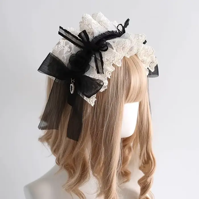 Harajuku Style femme de chambre bandeau noir et blanc élégant Style classique cheveux accessoires ba