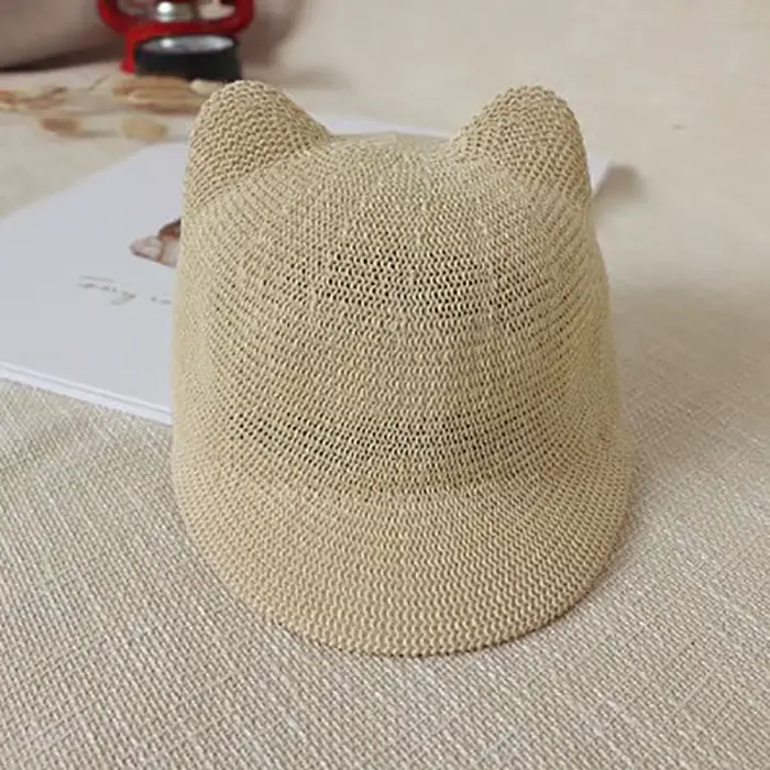 Chapeau de paille avec oreilles de chat pour enfants, chapeaux de soleil d'été pour garçons et fille