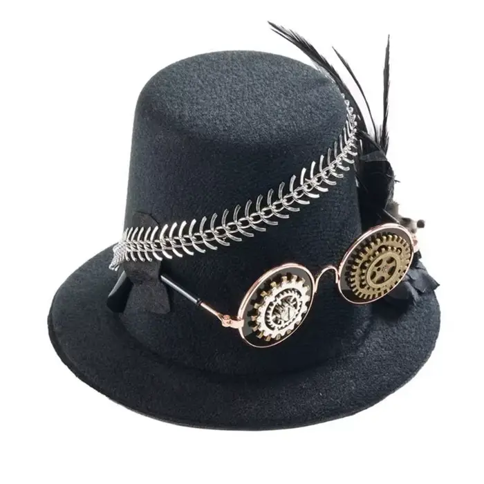 39BB chapeau haut fait main chapeaux plats élégants Billycock Cosplay Halloween pour unisexe habiller
