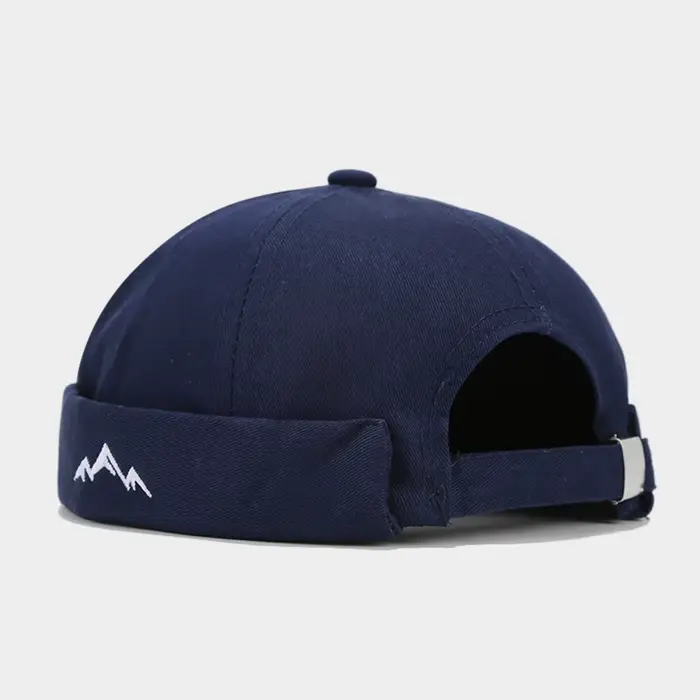 Casquette Melon Vintage Tendance avec Broderie Montagne, Style Hip Hop, sans Visière, Couleur Unie, 