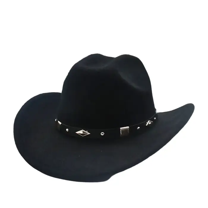 Chapeau Western Vintage avec Ceinture, Chapeau de Cowgirl Tendance en Feutre, Casquette Jazz Décontr