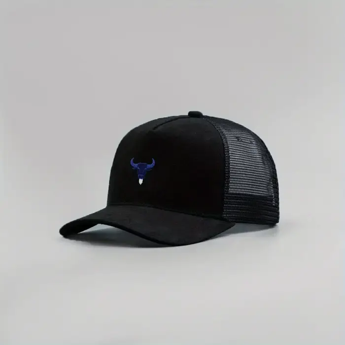 Chapeau de camionneur unisexe en maille et daim imprimé tête de taureau bleu, casquette de Baseball 