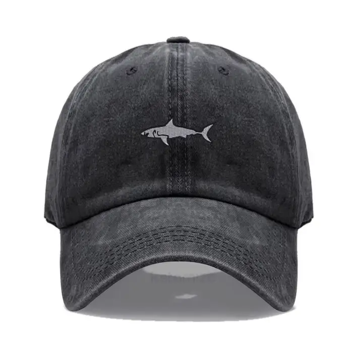 Casquette de baseball brodée requin pour hommes et femmes, en coton délavé, style Dad Hat, réglable,