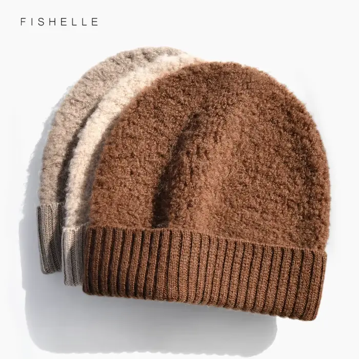 Chapeau marron bouclé 100% laine Pure pour femme