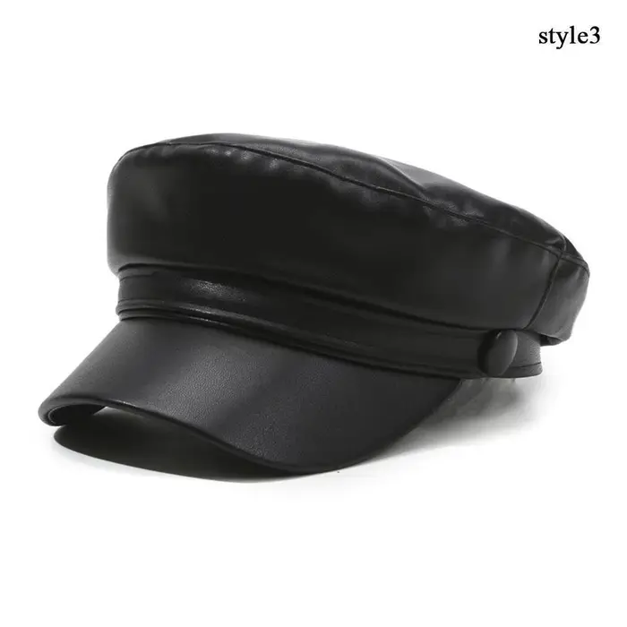 Bérets de style britannique, visière en cuir PU, chapeau plat rétro noir, chapeau de peintre classiq