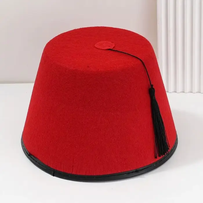 Chapeau Fez Traditionnel en Feutre Rond Rouge Respirant avec Pompons Turcs – Taille Universelle