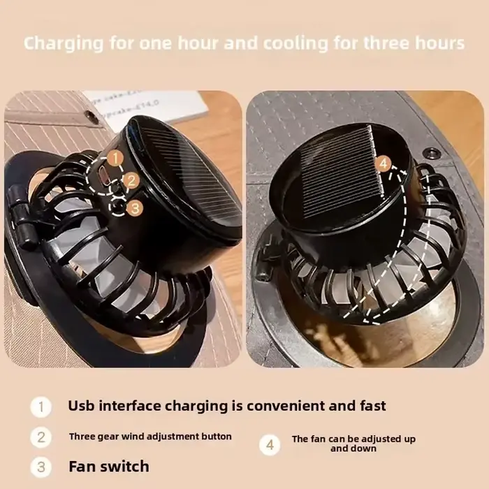Chapeau solaire à ventilateur en polyester pour homme et femme protection UV résistant tout au long de l'année adapté aux activités extérieures