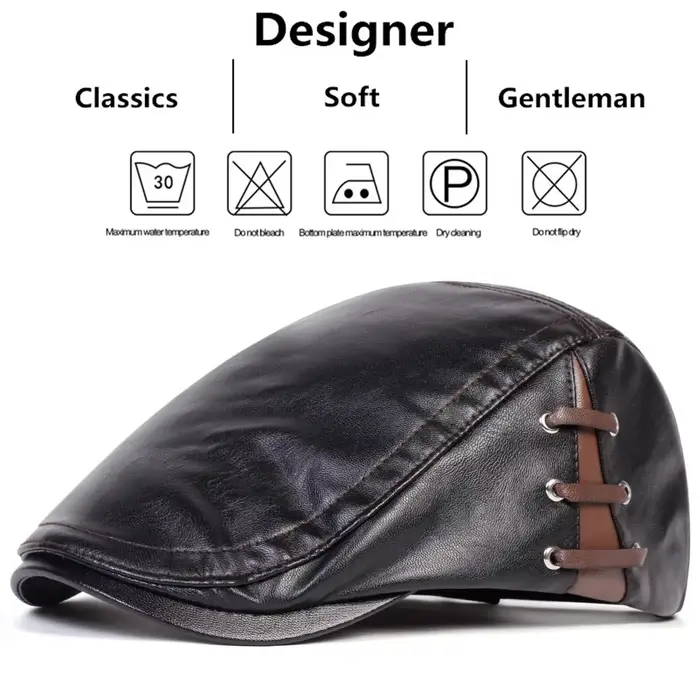 Casquettes de gavroche rétro en cuir PU de couleur unie pour hommes