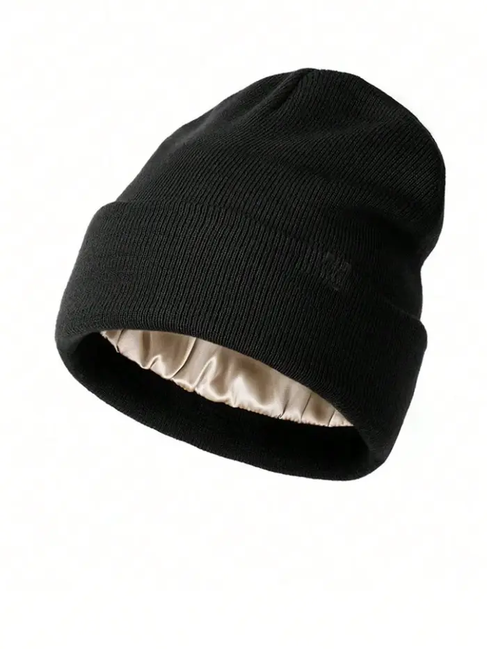 Bonnet antistatique doublé de satin pour femme hiver non statique 2 couches bonnet tricoté bonnet en