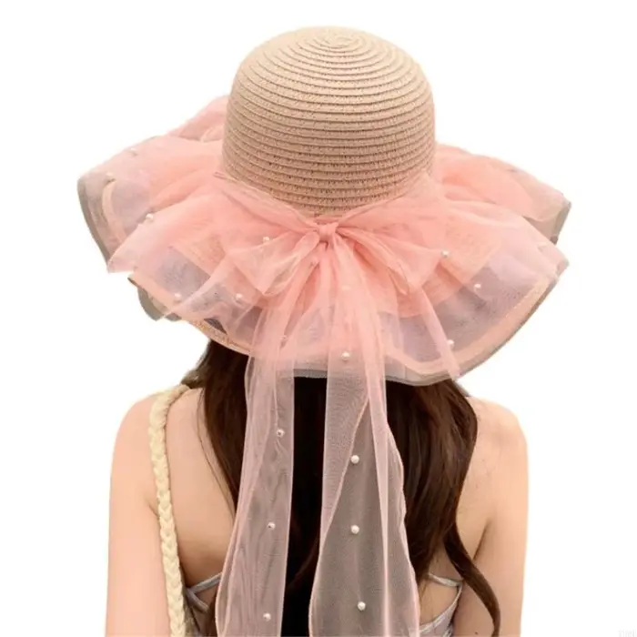 Chapeau soleil élégant pour femmes, paille en papier, respirant pliable, avec nœud papillon en dente