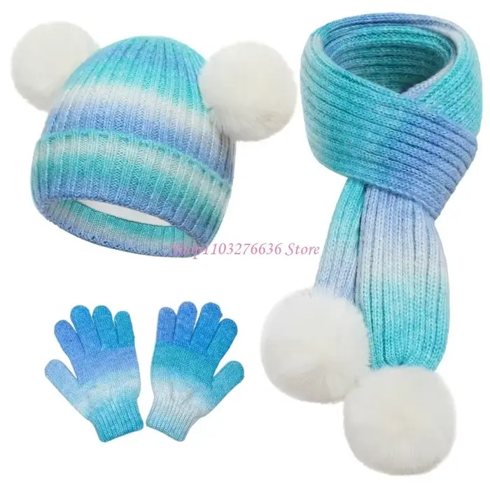 R6FD – joli bonnet tricoté à pompons, cache-cou, écharpe, ensemble gants pour nourrissons 3 à 10 ans