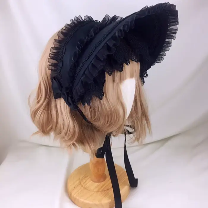 Bonnet gothique Lolita pour filles casquette de cosplay demoiselle d'honneur couvre-chef vintage victorien multicouche en dentelle pour cosplay occassions spéciales