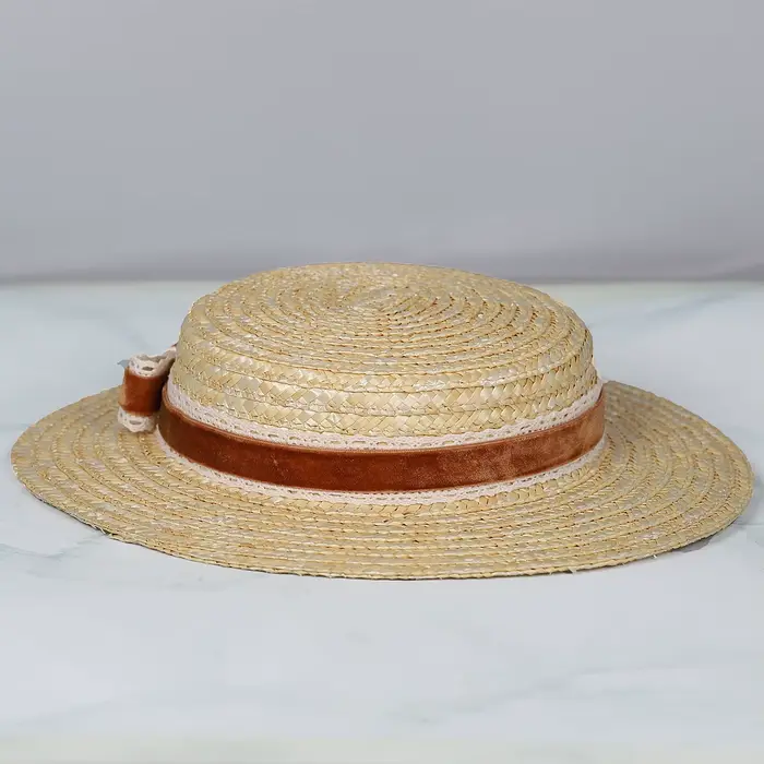 Chapeau bibi vintage en paille à bord court FS pour femme