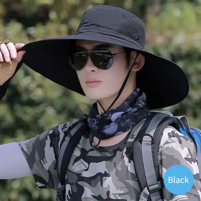 Chapeau de soleil en polyester à grand bord pour hommes et femmes, protection UV, casquette en maill